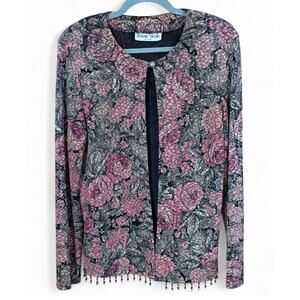 Ronni Nicole Y2K Metallic Floral Stretchy Knit Beaded Hem Jacket Women’s Sz M/L?